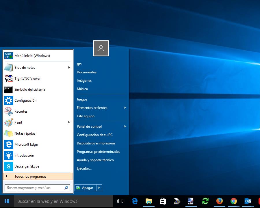 Menu inicio Windows 7 en Windows 10