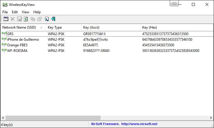 ver perfiles y claves wifi con WirelessKeyView