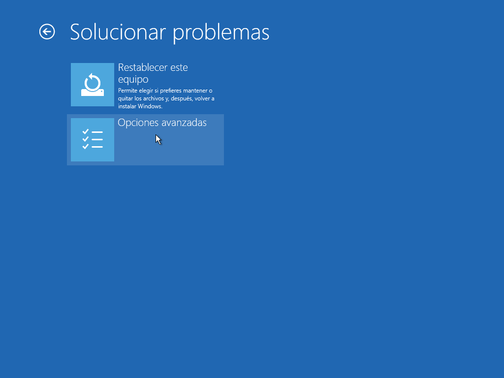 Opciones avanzadas de resolución de problemas de windows