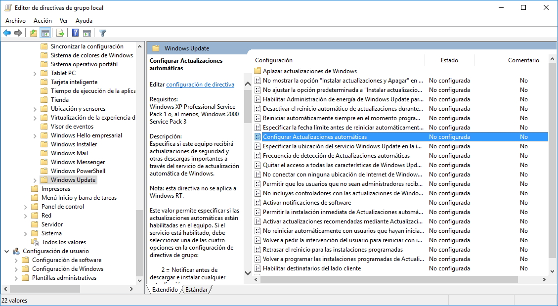 Configurar actualizaciones automáticas Windows 10