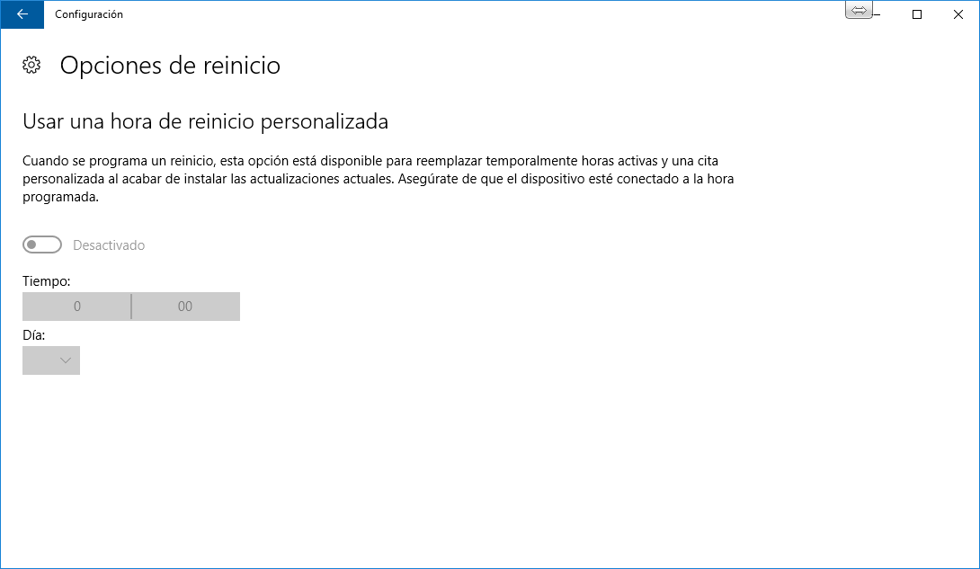 Personalización reinicio de windows 10