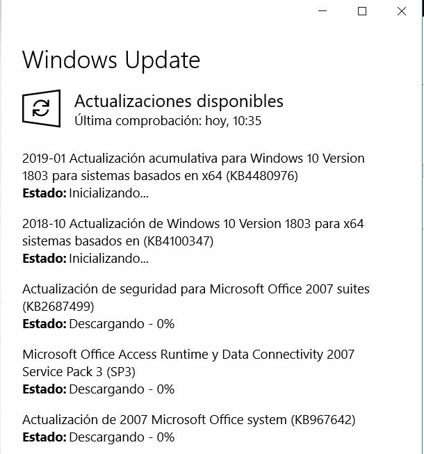 Actualizaciones Disponibles Windows 10