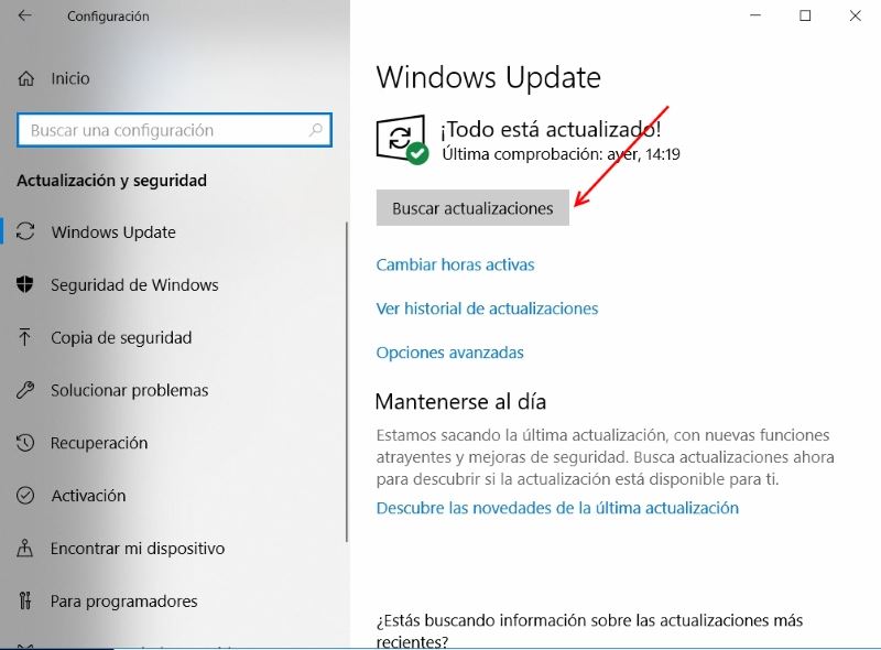Buscando actualizaciones Windows 10