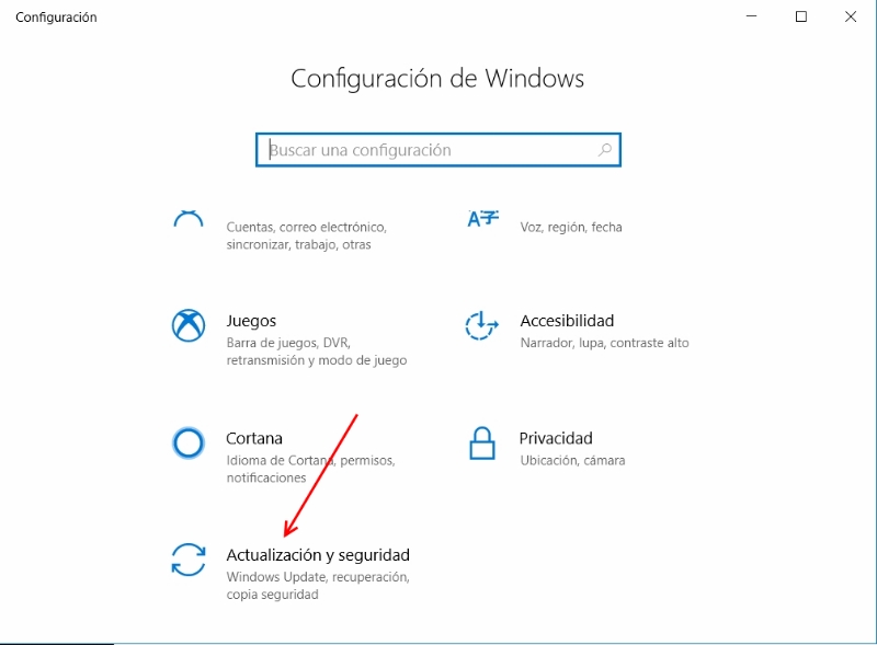Panel de configuración Windows 10